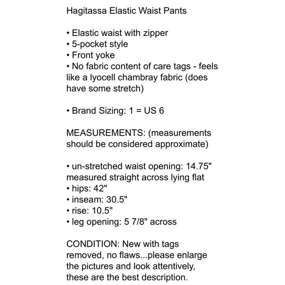 Hagitassa Elastic Waist Pants  Women's US 6  NWOT  Gray Over Dye  Israeli Brand - Picture 10 of 10